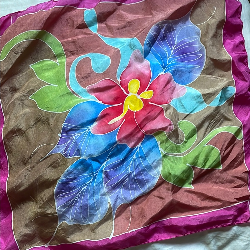 Floral Silk Scarf with Vibrant Colors